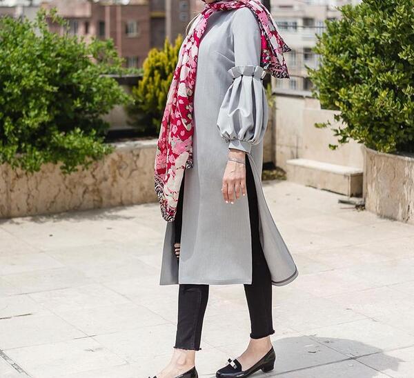 عکس مدل مانتو طوسی کوتاه