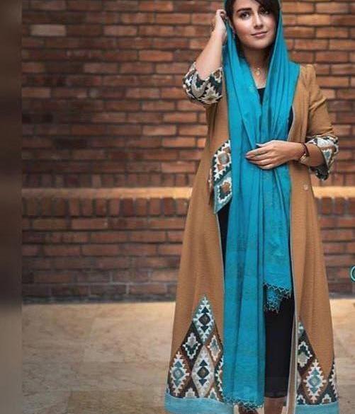 عکس مدل مانتو جلو باز فیروزه ایی