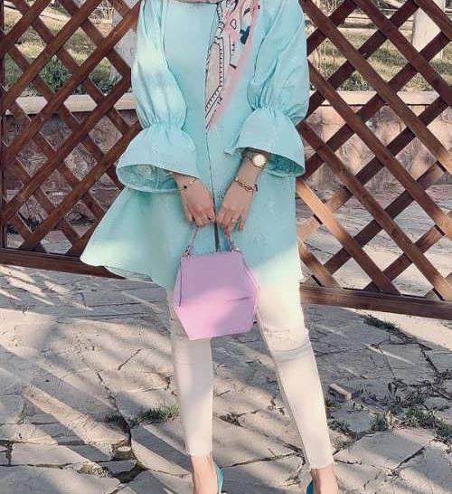 عکس مدل مانتو دخترانه فیروزه ای