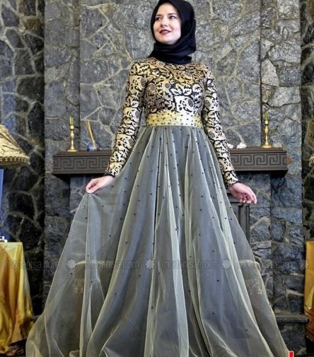 عکس لباس مجلسی بلند پوشیده لبنانی