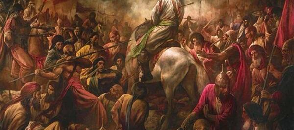 عکس امام حسین در میانه جنگ