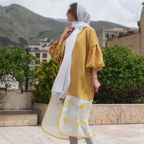 عکس مدل مانتو ابروبادی خردلی جدید
