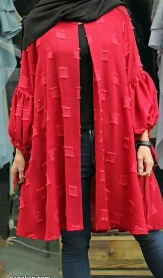 عکس مدل مانتو ابروبادی رنگ زرشکی