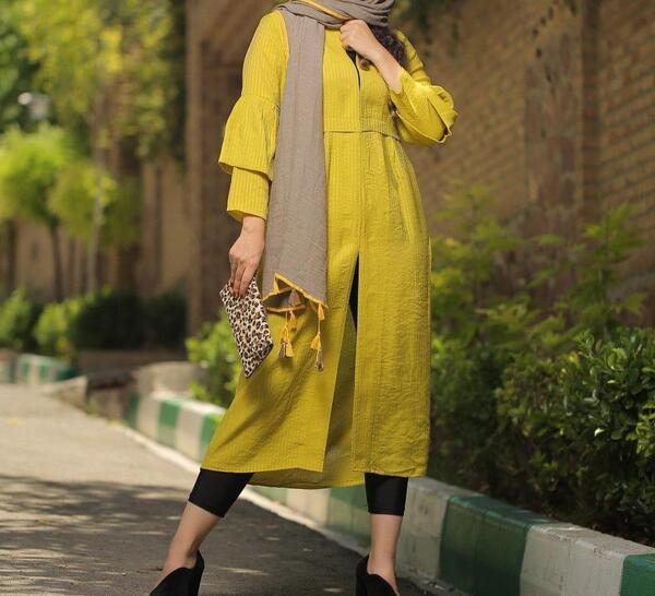 عکس مدل مانتو ابروبادی رنگ زرد