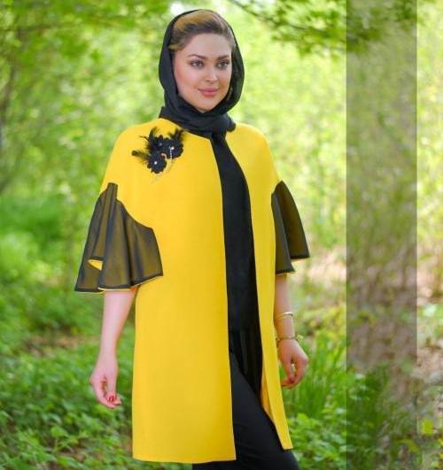 عکس مدل مانتو ابروبادی رنگ زرد