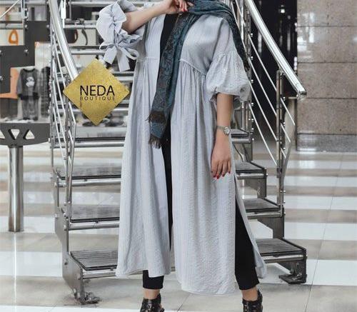 عکس مدل مانتو با پارچه ابروبادی طوسی