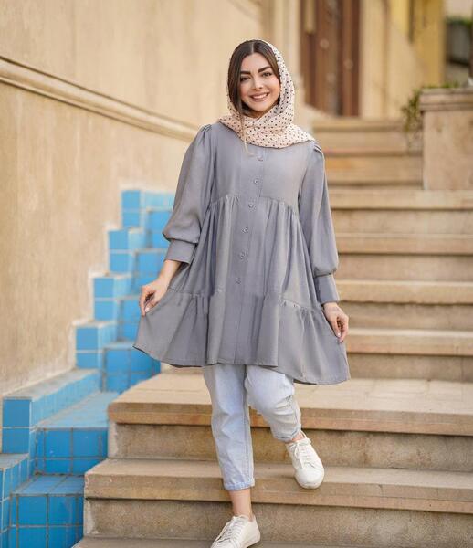 عکس مدل مانتو عروسکی با پارچه ابروبادی