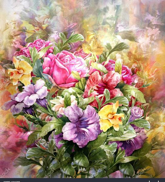 عکس نقاشی دسته گل