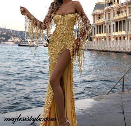 عکس لباس مجلسی کوتاه چاک دار