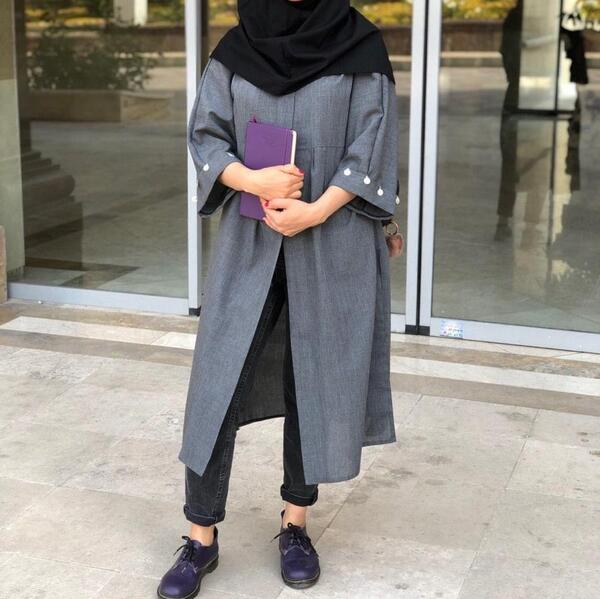 عکس مدل مانتو بلند با پارچه شانتون