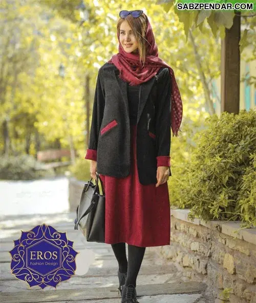 عکس مانتو بلند زرشکی