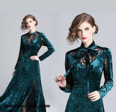 عکس لباس مجلسی زنانه مخمل بلند
