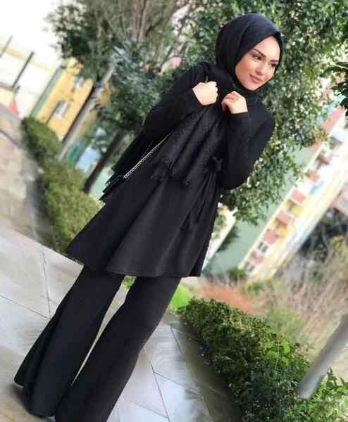 عکس مدل مانتو بلند با شلوار دمپا گشاد