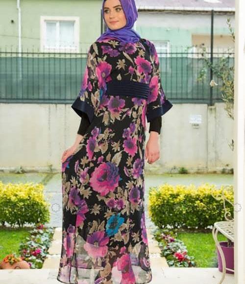 عکس مدل مانتو بلند حریر گلدار
