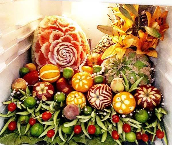 عکس ایده برای تزیین میوه یخچال عروس