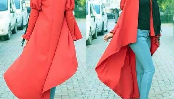 عکس مدل مانتو جلو باز قرمز مشکی
