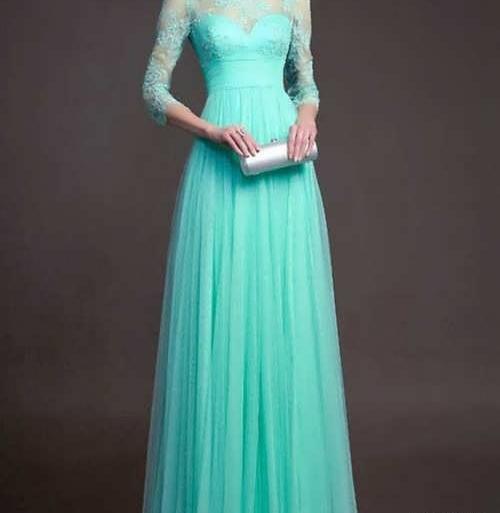 عکس لباس مجلسی دخترانه فیروزه ای
