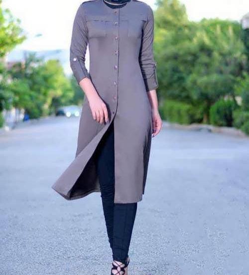 عکس مدل جدید مانتو طوسی دخترانه