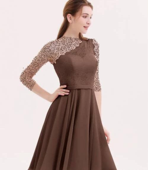 عکس لباس مجلسی کوتاه قهوه ای