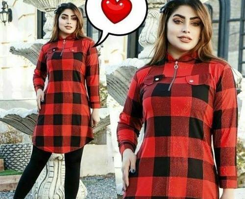 عکس مدل مانتو دخترانه قرمز مشکی