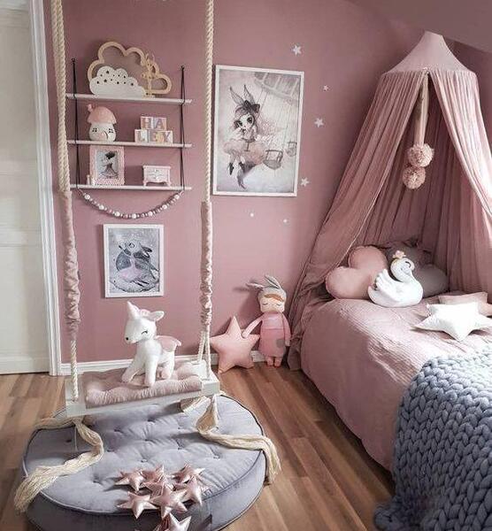 عکس ایده زیبا برای اتاق خواب دخترانه با رنگ صورتی