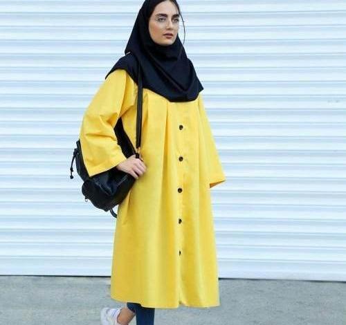 عکس مدل مانتو دخترانه زرد و مشکی