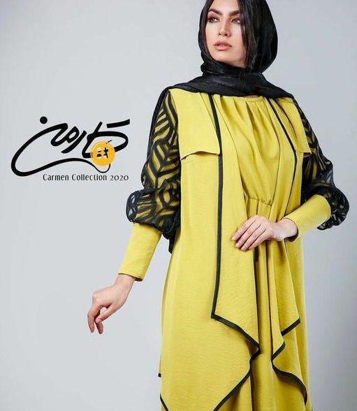 عکس مدل مانتو دخترانه زرد و مشکی