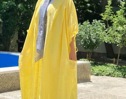 عکس مدل مانتو جلو باز با رنگ لیمویی
