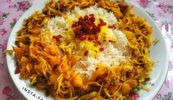 عکس زرشک پلو با مرغ ریش ریش