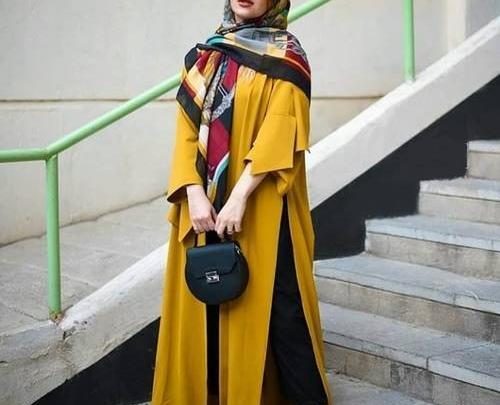 عکس مانتو جلو باز خردلی