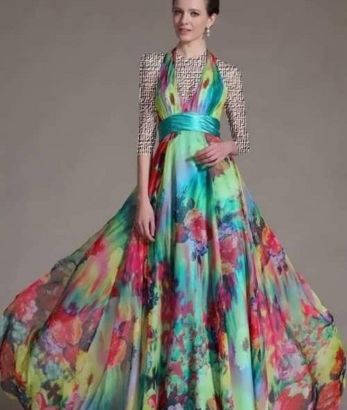 عکس لباس مجلسی حریر طرح دار