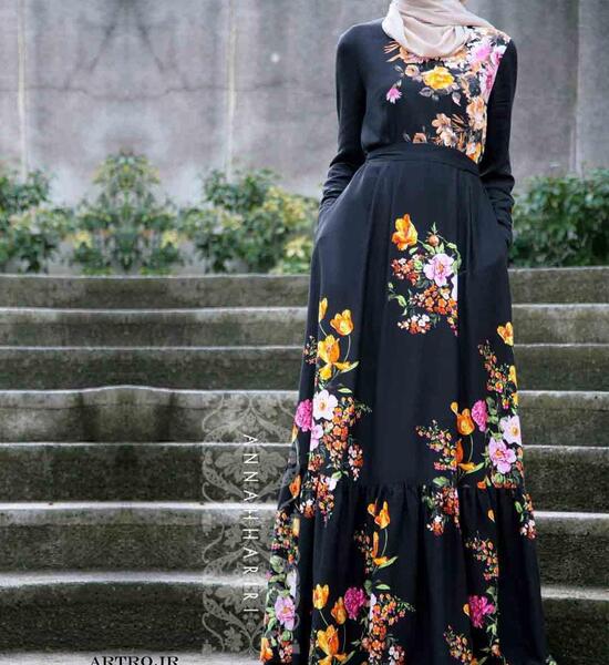 عکس لباس مجلسی حریر طرح دار