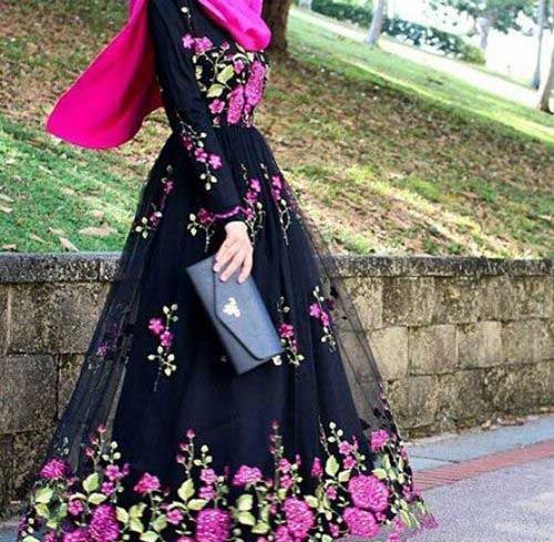 عکس لباس مجلسی حریر طرح دار