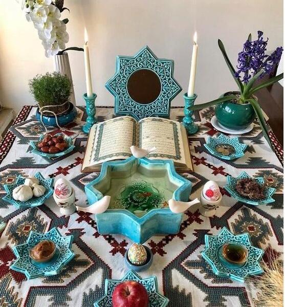 عکس سفره هفت سین فیروزه ای