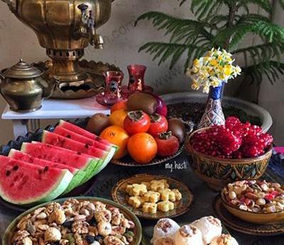 عکس ایده شب یلدا با ظروف مسی