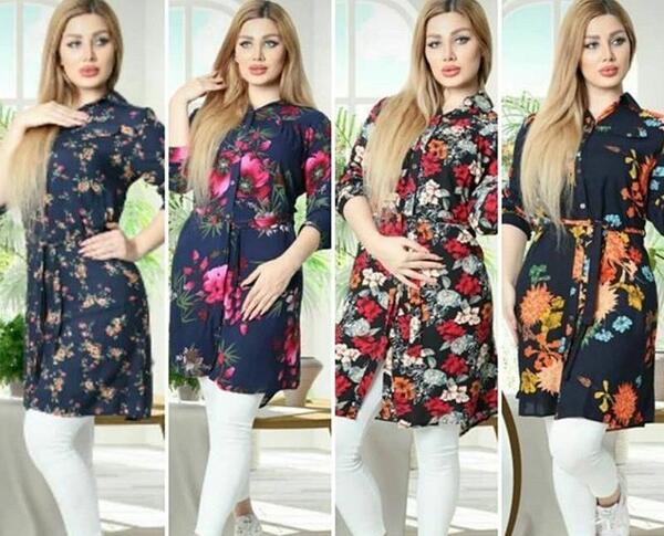 عکس مدل مانتو نخی گلدار دکمه دار