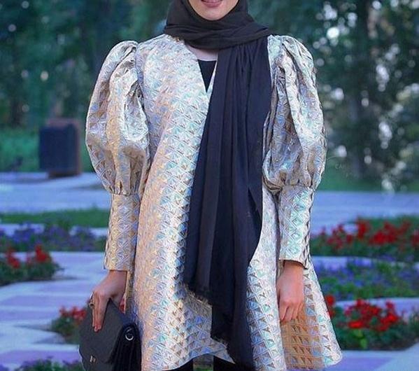 عکس مانتو جلو باز آستین پفی