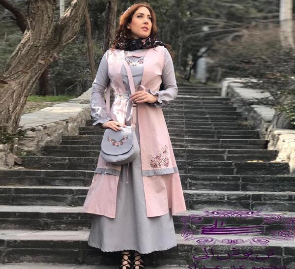 عکس مدل مانتو طوسی صورتی