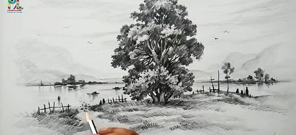 عکس طراحی منظره با ذغال