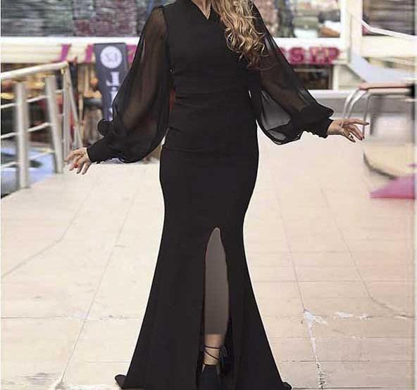 عکس مدل لباس مجلسی بلند ساده چاکدار