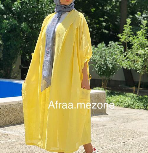 عکس مدل مانتو جلو باز زرد رنگ