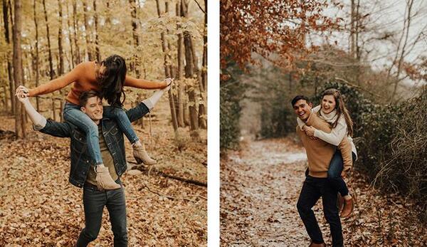 ژست عکس دونفره در جنگل