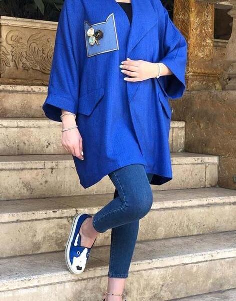 عکس مدل مانتو جدید آبی کاربنی