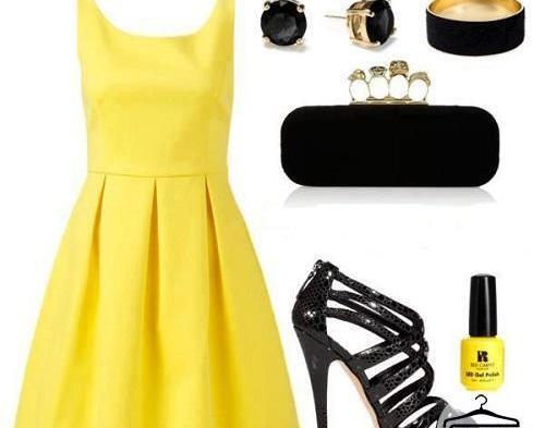 عکس لباس مجلسی کوتاه زرد