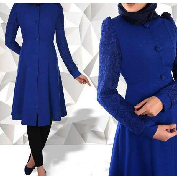 عکس مدل مانتو دخترانه آبی کاربنی