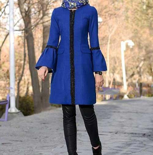 عکس مدل مانتو دخترانه آبی کاربنی