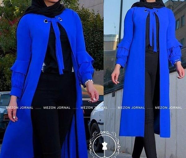 عکس مدل مانتو دخترانه آبی کاربنی