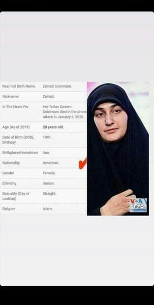 عکس پاسپورت زینب سلیمانی