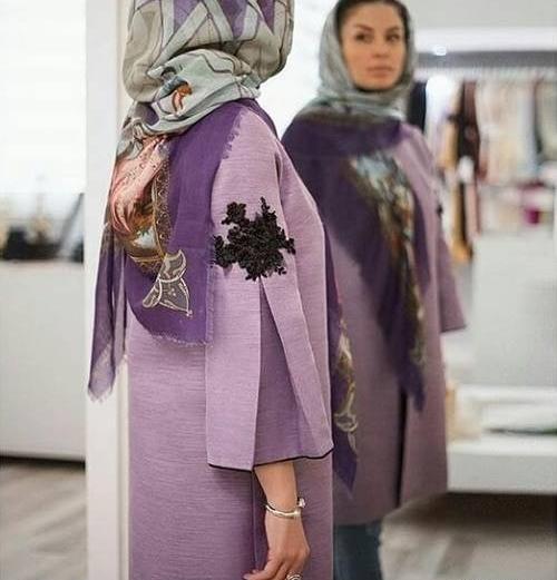 عکس مدل مانتو جلو باز رنگ بنفش