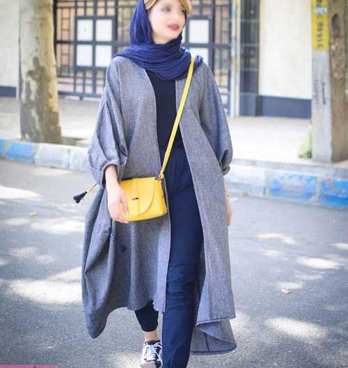 عکس مدل مانتو جلو باز خاکستری